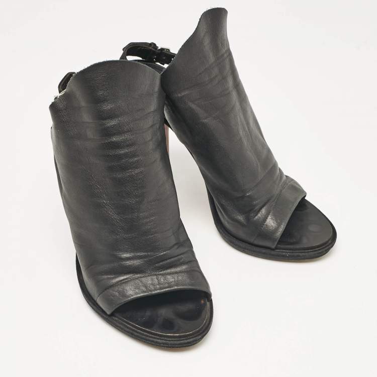 Pre Owned Balenciaga Black Leather Open Toe Slingback Mule Sandals Size 38