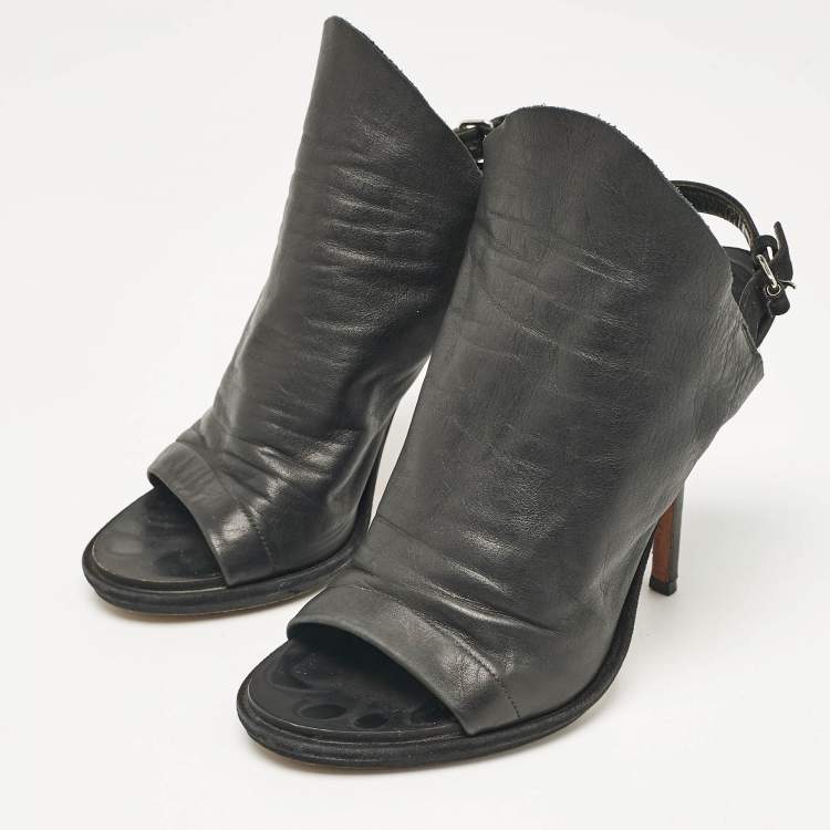 Pre Owned Balenciaga Black Leather Open Toe Slingback Mule Sandals Size 38