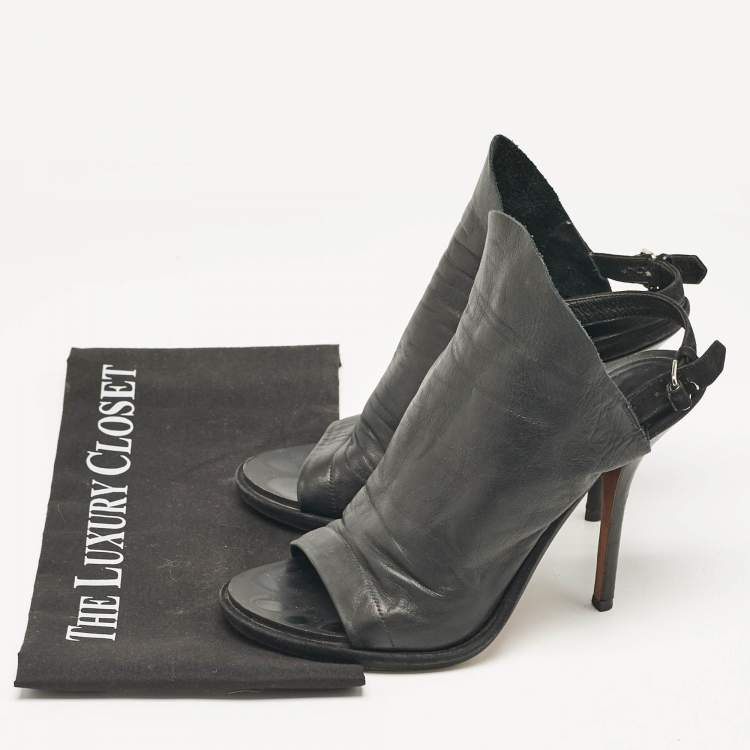Pre Owned Balenciaga Black Leather Open Toe Slingback Mule Sandals Size 38