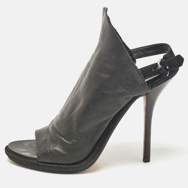 Pre Owned Balenciaga Black Leather Open Toe Slingback Mule Sandals Size 38