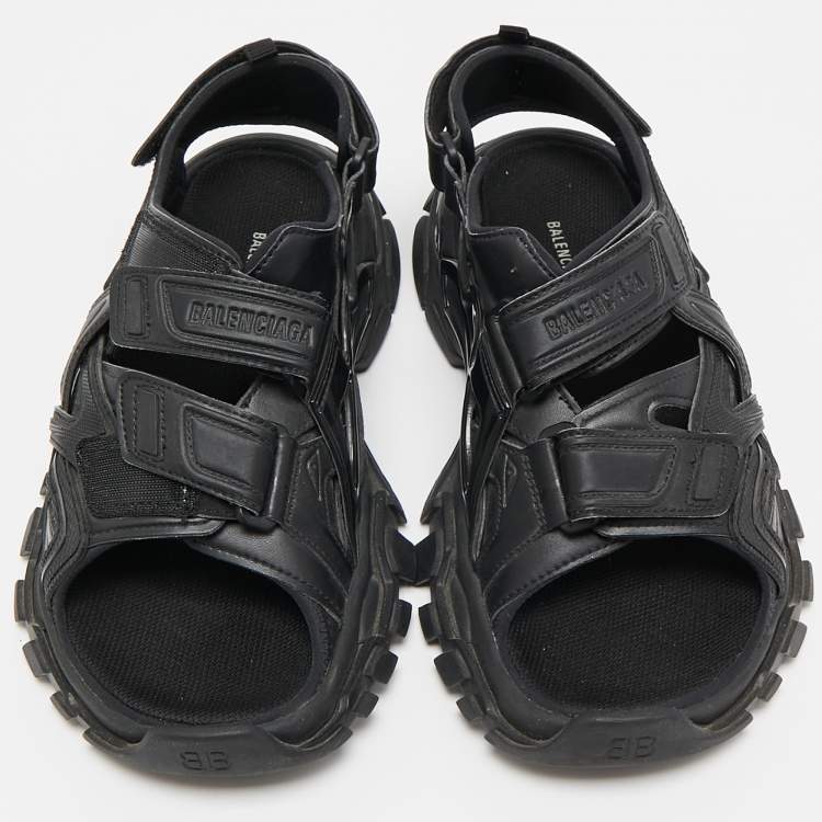 Pre Owned Balenciaga Black Rubber and Faux Leather Track Sandals Size 39
