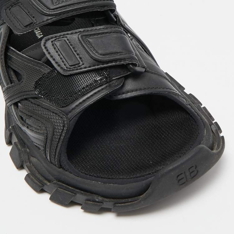 Pre Owned Balenciaga Black Rubber and Faux Leather Track Sandals Size 39