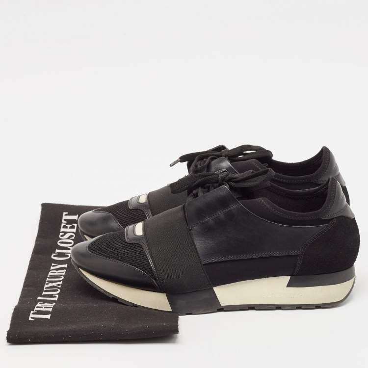 Pre Owned Balenciaga Black Leather and Mesh Race Runner Sneakers Size 38