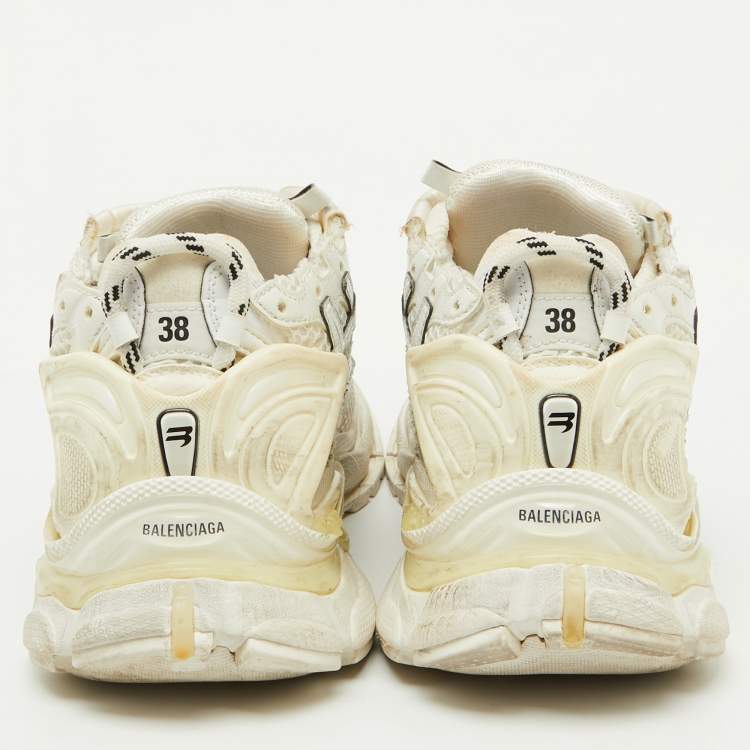 Pre Owned Balenciaga White Mesh and Faux Leather Runner Sneakers Size 38