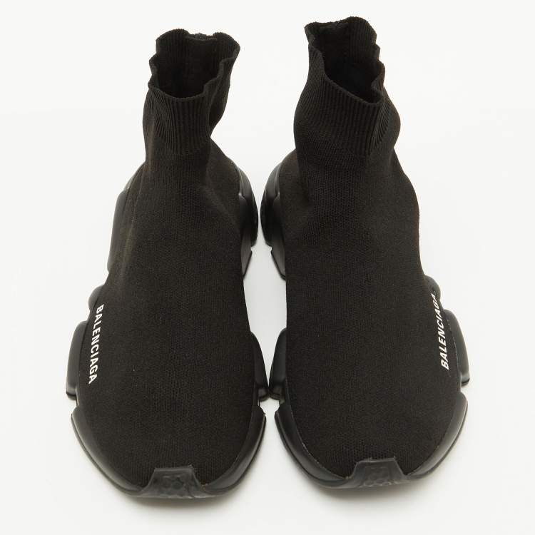 Pre Owned Balenciaga Black Knit Fabric Speed Trainer Slip On Sneakers Size 38