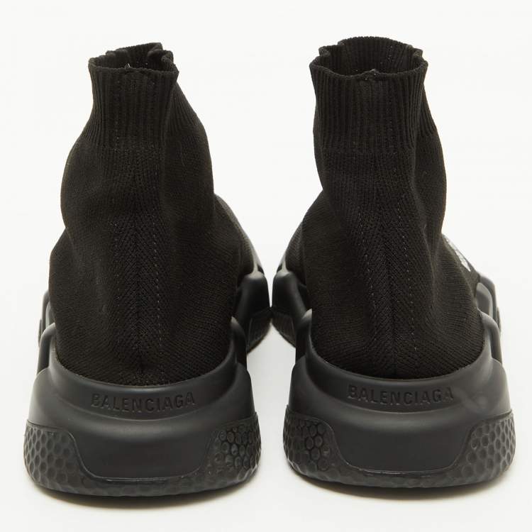 Pre Owned Balenciaga Black Knit Fabric Speed Trainer Slip On Sneakers Size 38