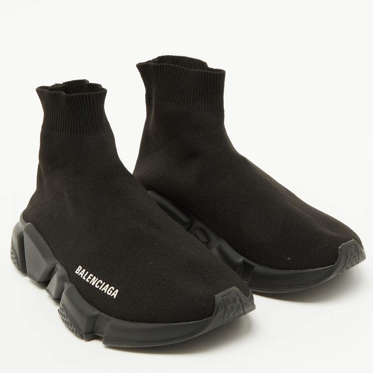 Pre Owned Balenciaga Black Knit Fabric Speed Trainer Slip On Sneakers Size 38