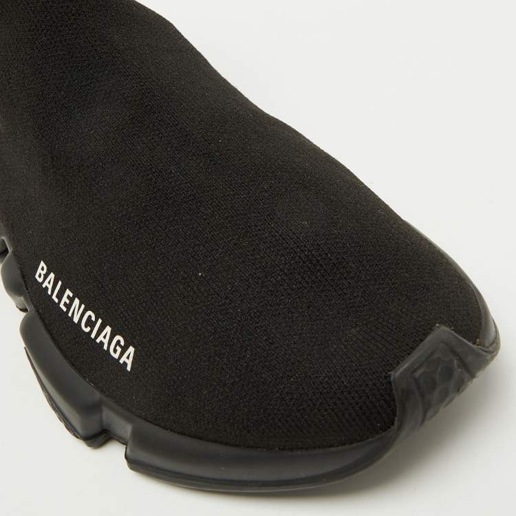 Pre Owned Balenciaga Black Knit Fabric Speed Trainer Slip On Sneakers Size 38