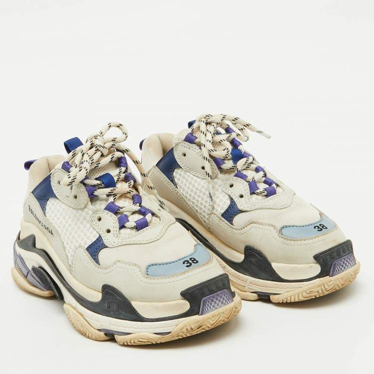 Pre Owned Balenciaga Multicolor Faux Leather and Mesh Triple S Sneakers Size 38