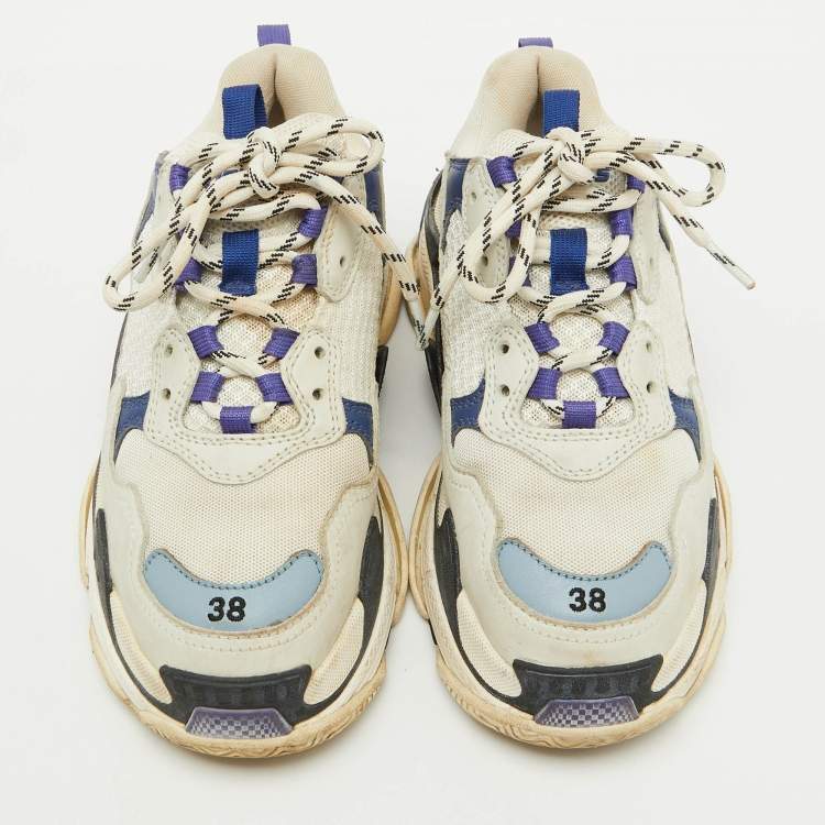 Pre Owned Balenciaga Multicolor Faux Leather and Mesh Triple S Sneakers Size 38