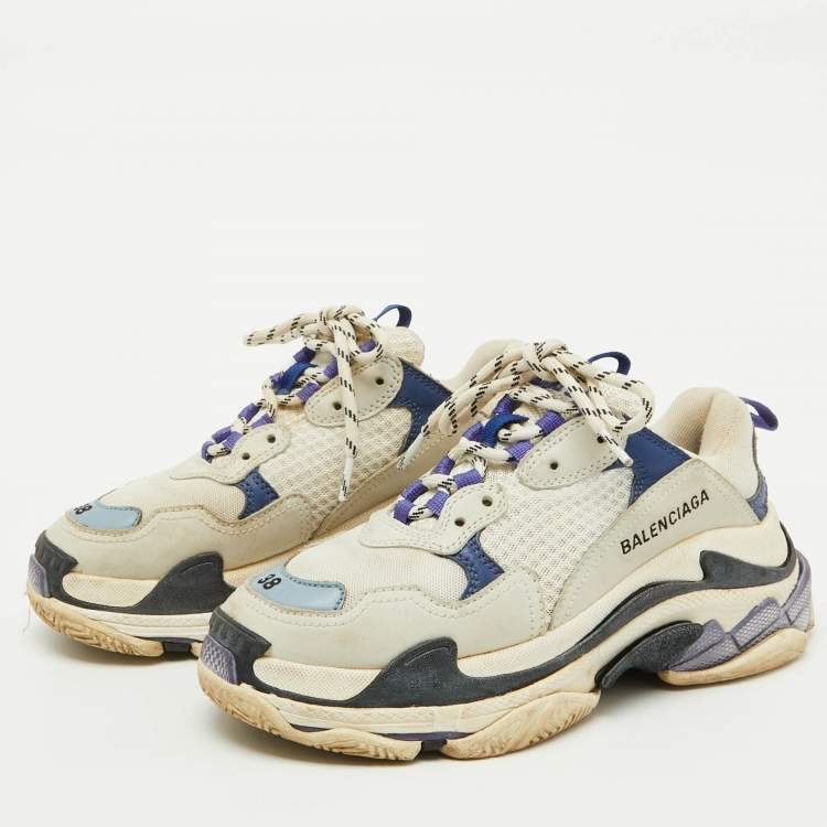 Pre Owned Balenciaga Multicolor Faux Leather and Mesh Triple S Sneakers Size 38