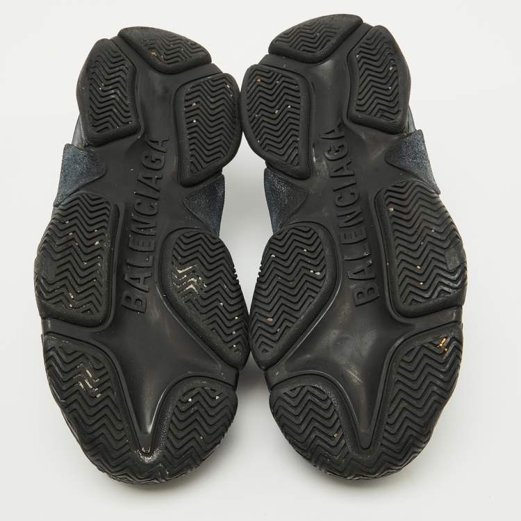 Pre Owned Balenciaga Black Nylon and Suede Triple S Sneakers Size 38