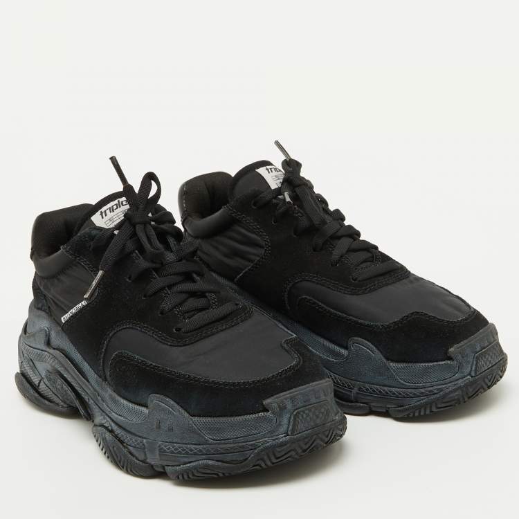 Pre Owned Balenciaga Black Nylon and Suede Triple S Sneakers Size 38