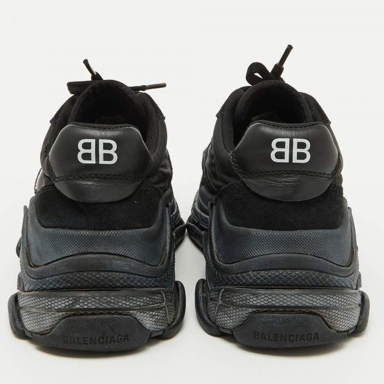 Pre Owned Balenciaga Black Nylon and Suede Triple S Sneakers Size 38