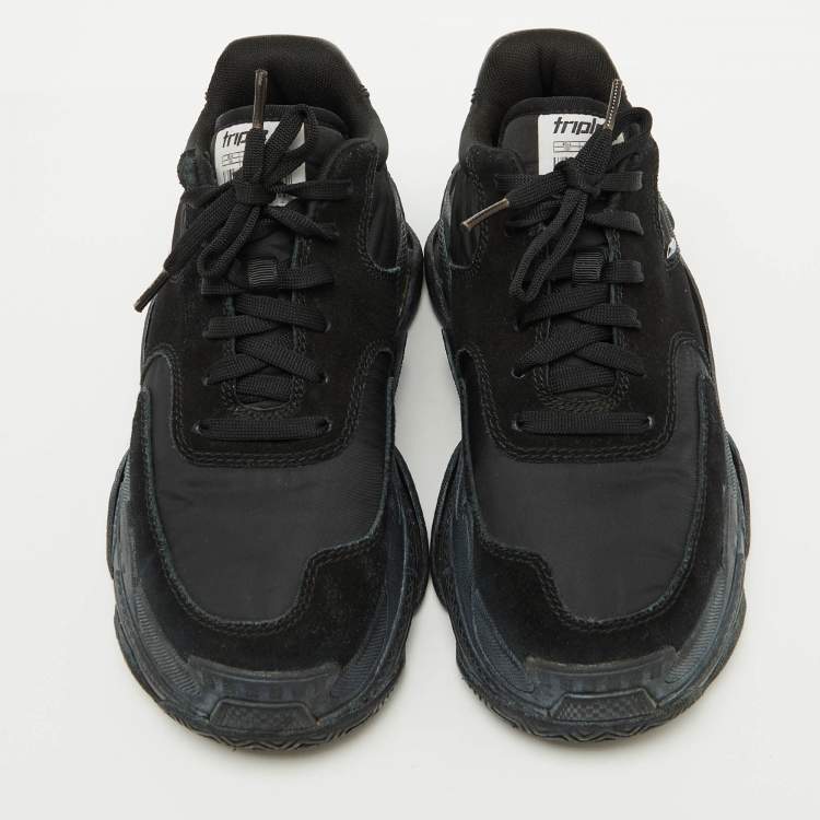Pre Owned Balenciaga Black Nylon and Suede Triple S Sneakers Size 38