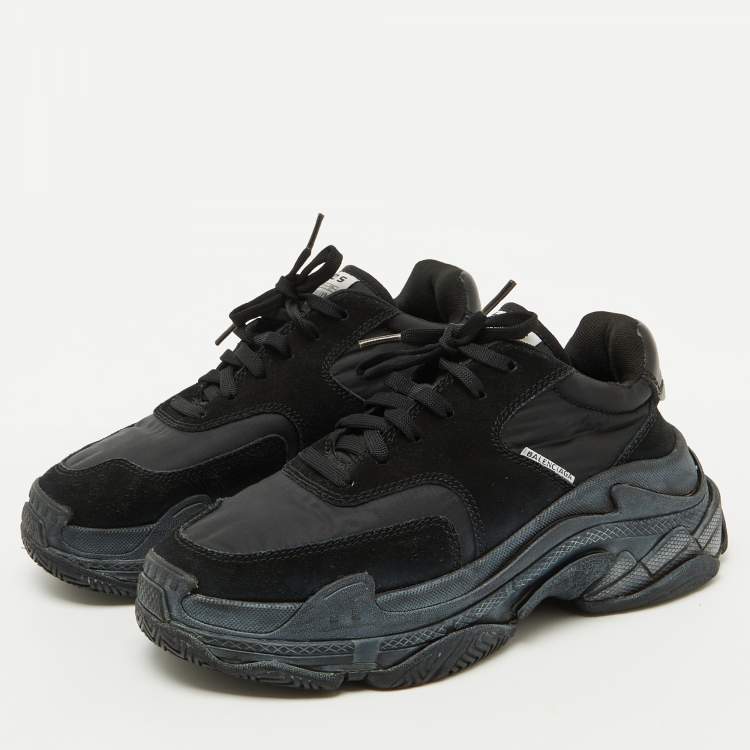Pre Owned Balenciaga Black Nylon and Suede Triple S Sneakers Size 38