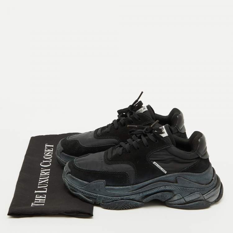 Pre Owned Balenciaga Black Nylon and Suede Triple S Sneakers Size 38