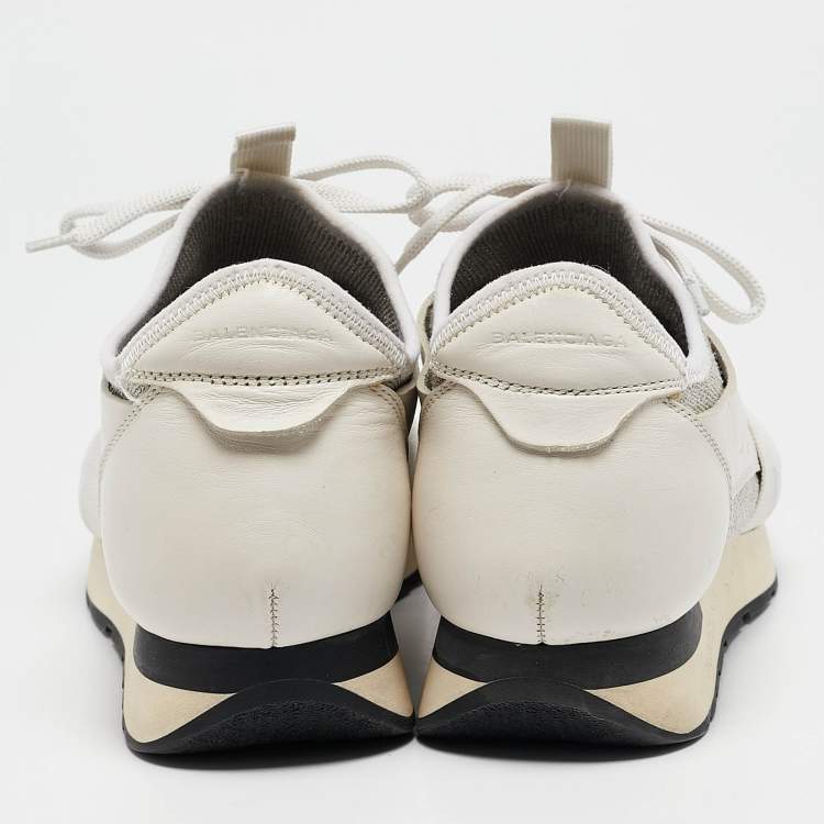 Pre Owned Balenciaga White Leather and Metallic Lurex Fabric Race Runner Sneakers Size 38