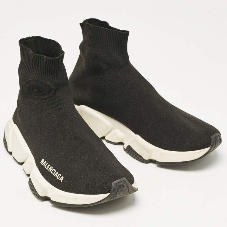 Pre Owned Balenciaga Black Knit Fabric Speed Slip On Sneakers Size 36