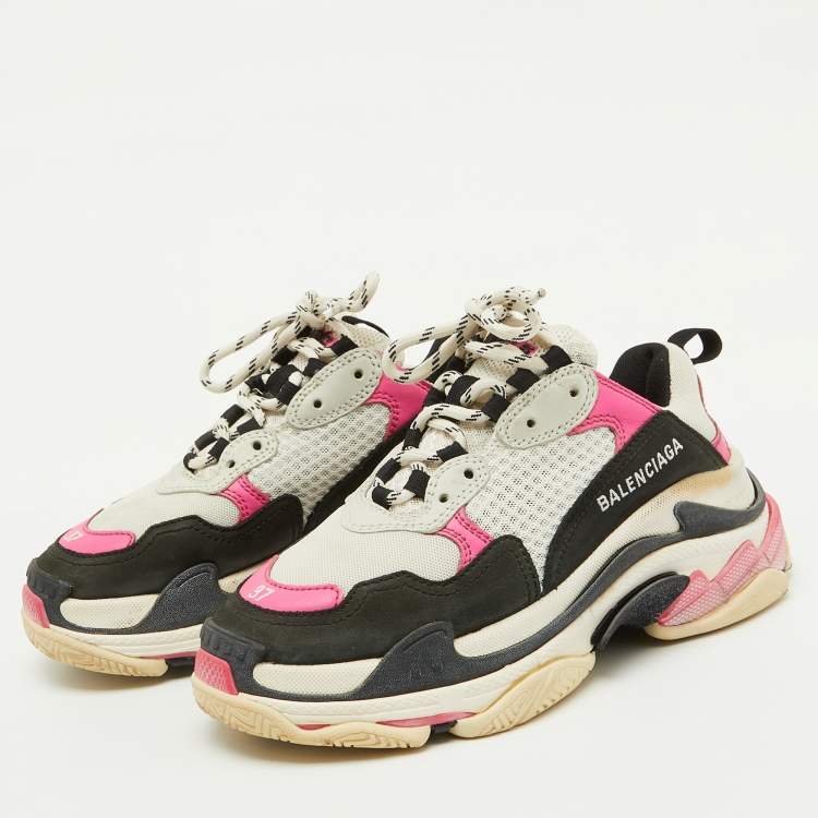 Pre Owned Balenciaga Multicolor Faux Leather and Mesh Triple S Sneakers Size 37