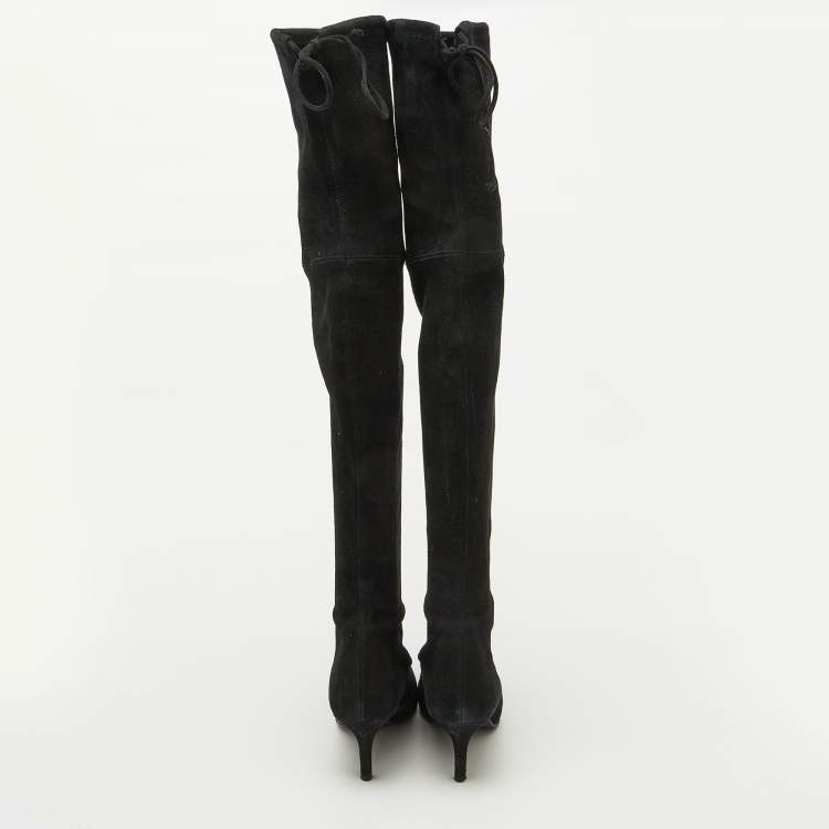 Pre Owned Stuart Weitzman Black Suede Leather Highland Over The Knee Boots Size 37.5