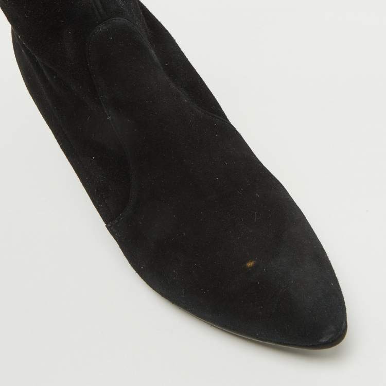 Pre Owned Stuart Weitzman Black Suede Leather Highland Over The Knee Boots Size 37.5