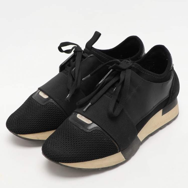 مملوكة مسبقًا Balenciaga Black Neoprene and Patent Race Runner Sneakers Size 37