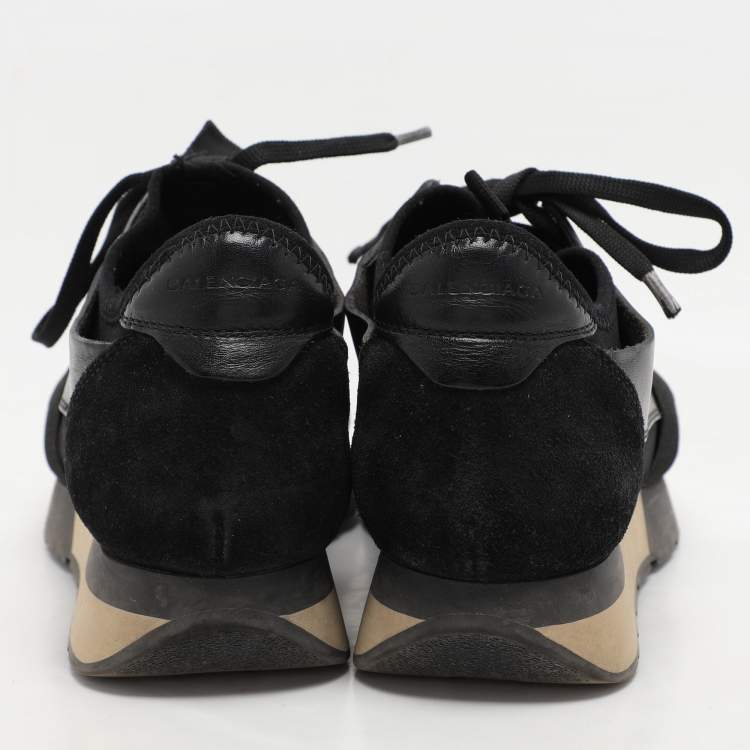 مملوكة مسبقًا Balenciaga Black Neoprene and Patent Race Runner Sneakers Size 37