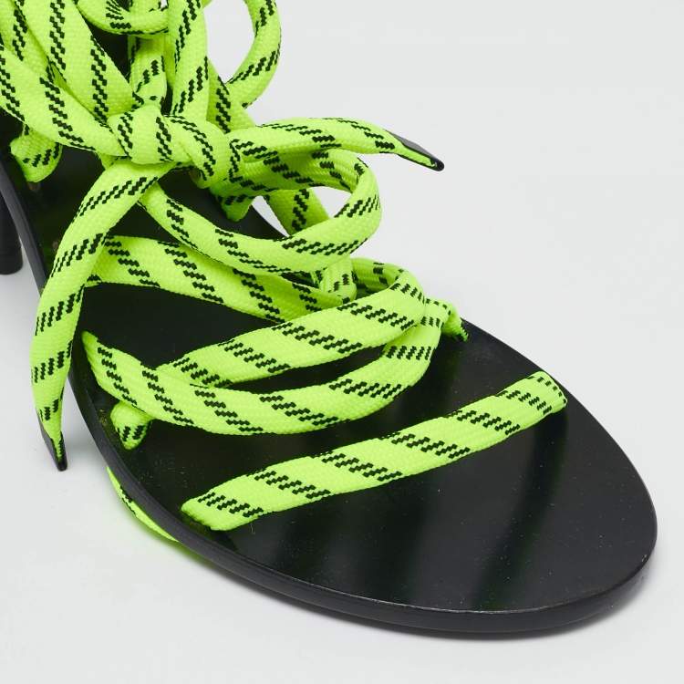 Pre Owned Balenciaga Neon Green Fabric Lace Up Sandals Size 39
