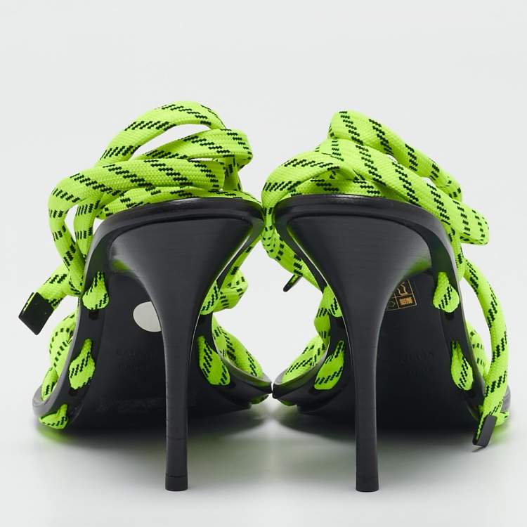 Pre Owned Balenciaga Neon Green Fabric Lace Up Sandals Size 39