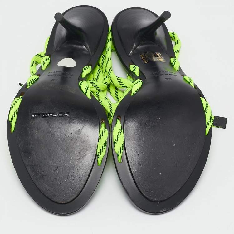 Pre Owned Balenciaga Neon Green Fabric Lace Up Sandals Size 39