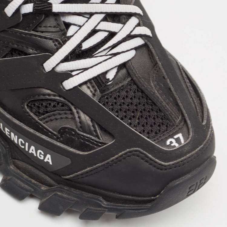 Pre Owned Balenciaga Black Faux Leather Track Mule Sneakers Size 37