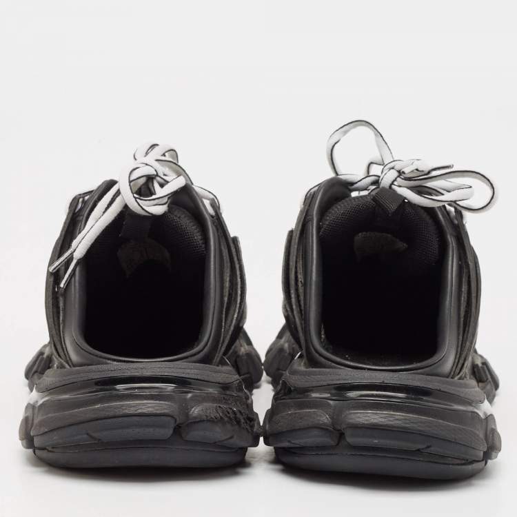 Pre Owned Balenciaga Black Faux Leather Track Mule Sneakers Size 37
