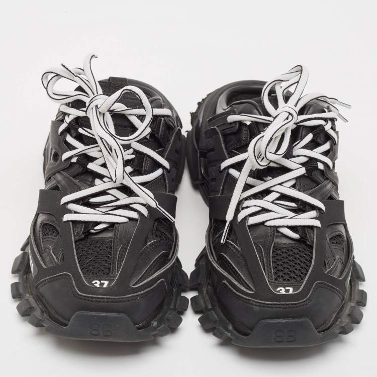 Pre Owned Balenciaga Black Faux Leather Track Mule Sneakers Size 37