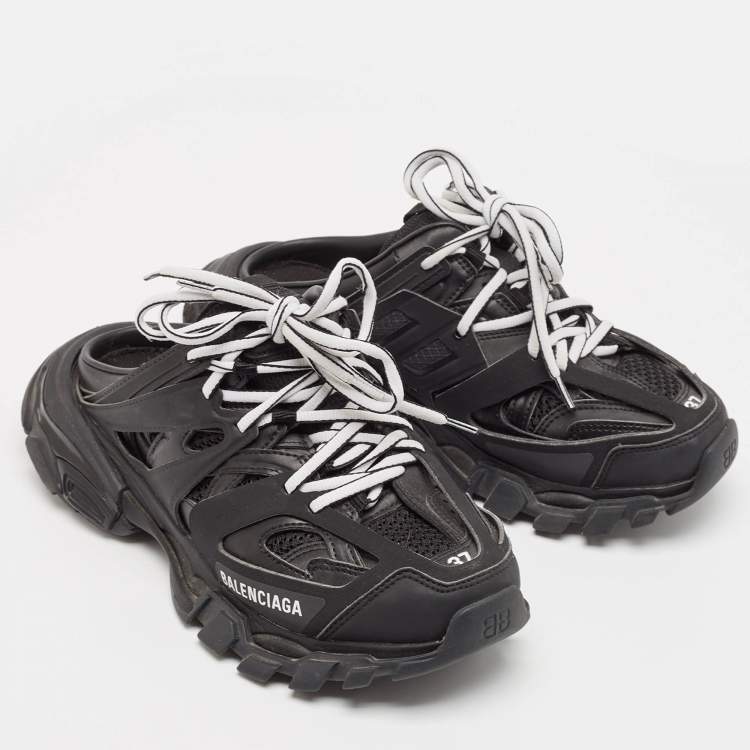 Pre Owned Balenciaga Black Faux Leather Track Mule Sneakers Size 37