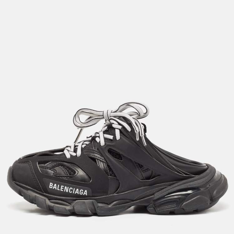 Pre Owned Balenciaga Black Faux Leather Track Mule Sneakers Size 37