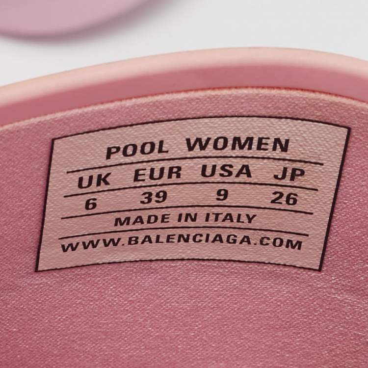 Pre Owned Balenciaga Pink Rubber Logo Embossed Flat Slides Size 39