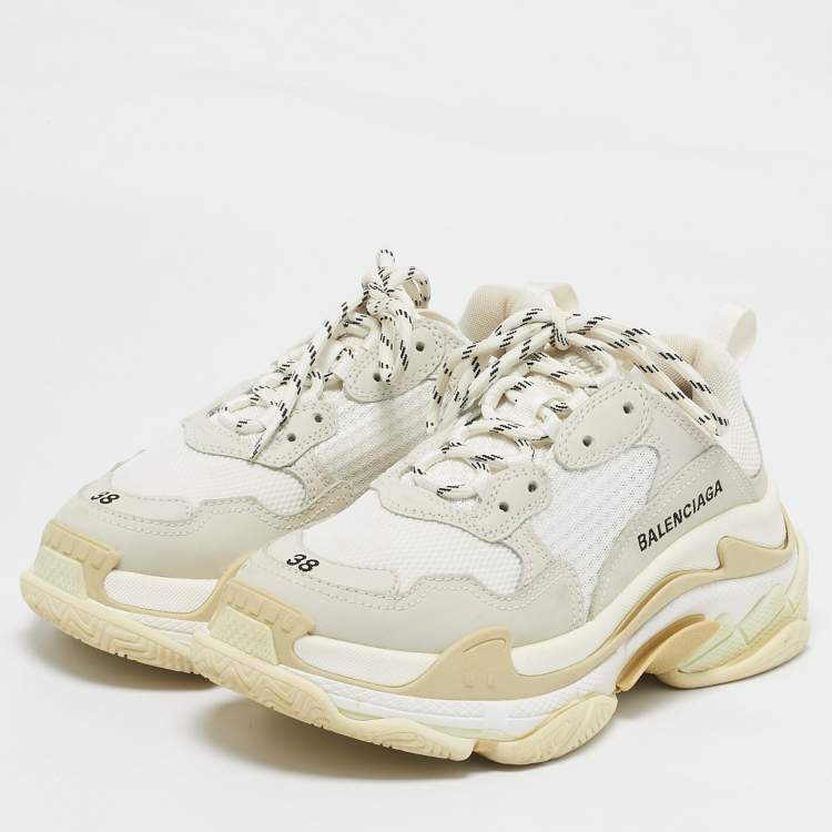 Balenciaga White Leather and Mesh Triple S Low Top Sneakers Size 38