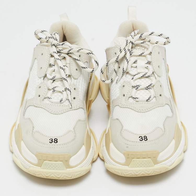 Pre Owned Balenciaga White Leather and Mesh Triple S Low Top Sneakers Size 38