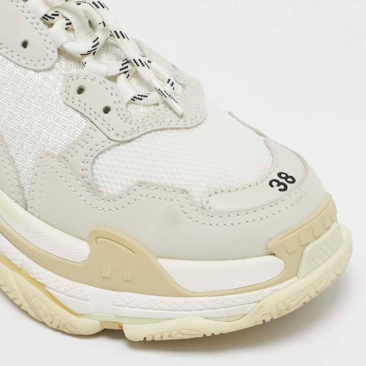Pre Owned Balenciaga White Leather and Mesh Triple S Low Top Sneakers Size 38