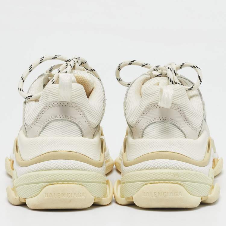 Pre Owned Balenciaga White Leather and Mesh Triple S Low Top Sneakers Size 38