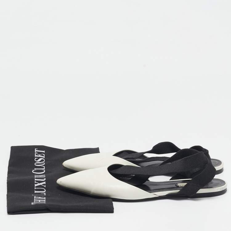 Pre Owned Balenciaga White Leather Knife Pointed Toe Slingback Flats Size 39