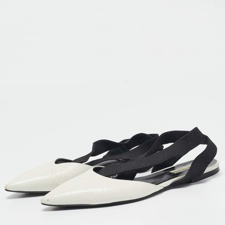 Pre Owned Balenciaga White Leather Knife Pointed Toe Slingback Flats Size 39