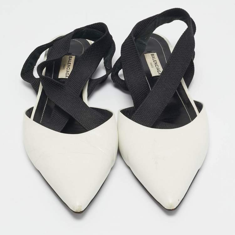 Pre Owned Balenciaga White Leather Knife Pointed Toe Slingback Flats Size 39
