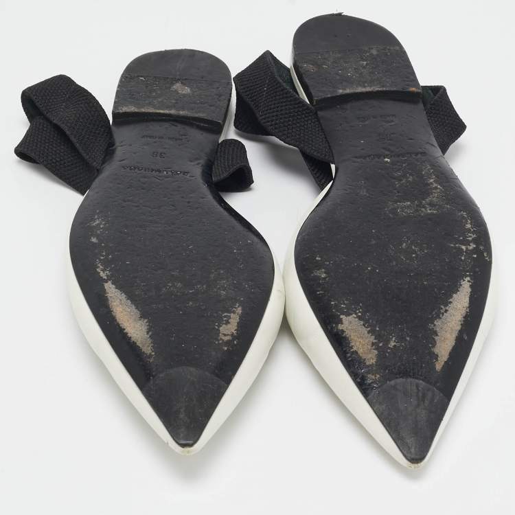 Pre Owned Balenciaga White Leather Knife Pointed Toe Slingback Flats Size 39