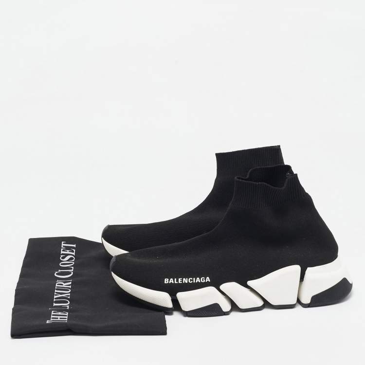 Pre Owned Balenciaga Black Knit Fabric Speed Trainer High Top Sneakers Size 38