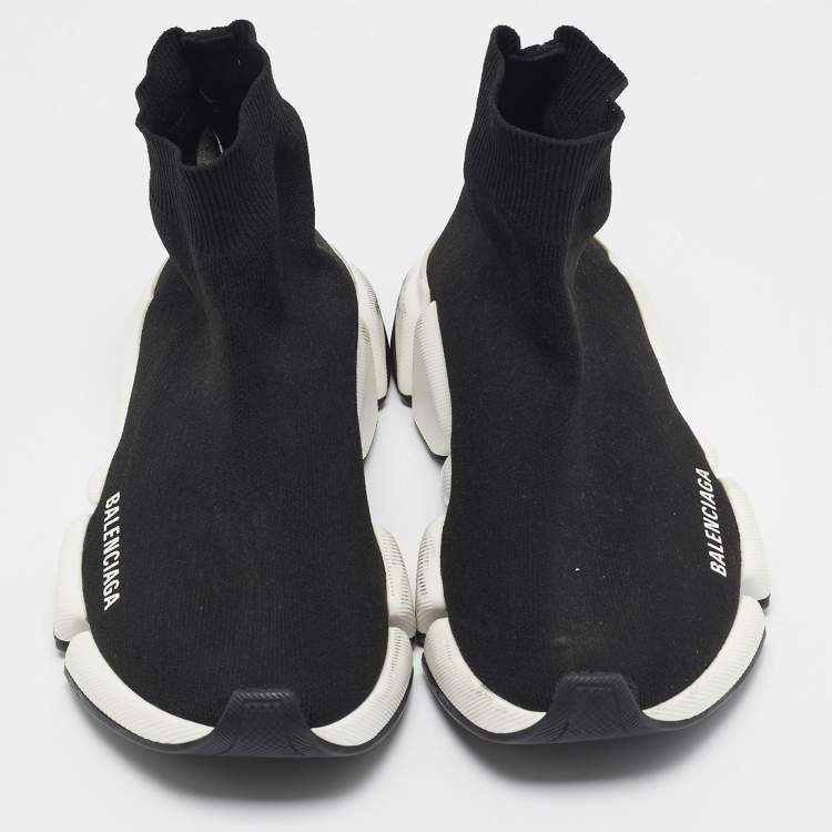 Pre Owned Balenciaga Black Knit Fabric Speed Trainer High Top Sneakers Size 38