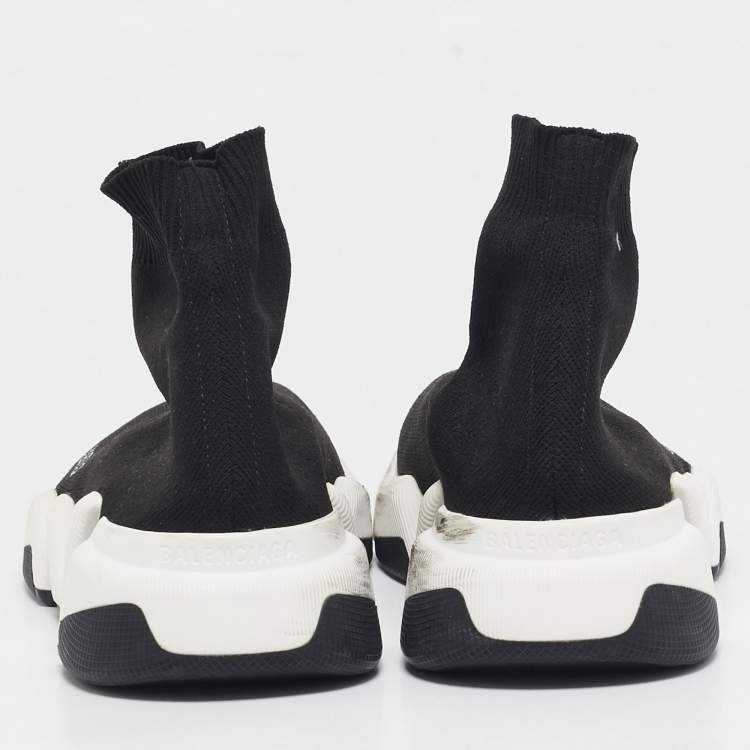 Pre Owned Balenciaga Black Knit Fabric Speed Trainer High Top Sneakers Size 38