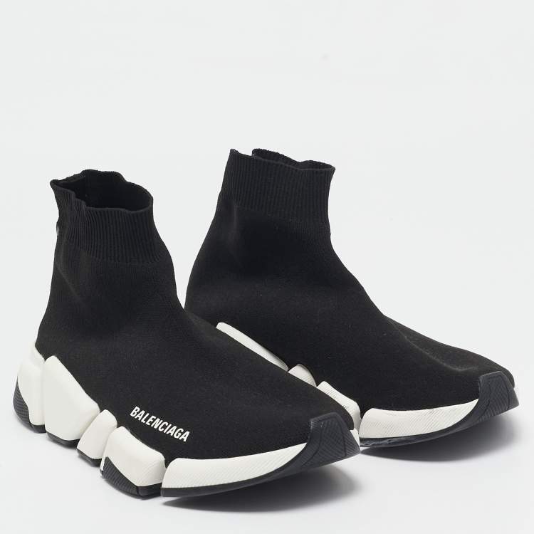 Pre Owned Balenciaga Black Knit Fabric Speed Trainer High Top Sneakers Size 38