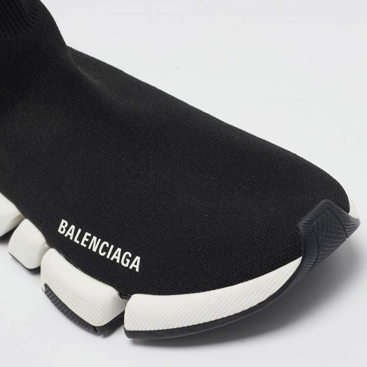 Pre Owned Balenciaga Black Knit Fabric Speed Trainer High Top Sneakers Size 38